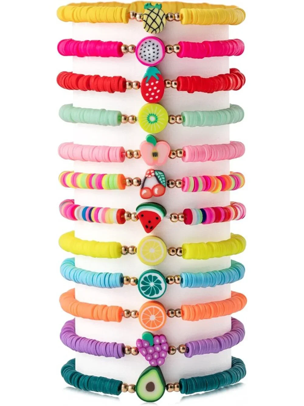 12pcs s, Colorful Surfer Disc Beaded Stretch Rope Bracelet for Girls Kids, Frien